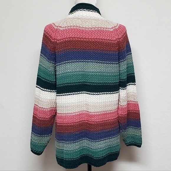 VINTAGE 80s Pastel Stripe Chunky Knit Mock Neck Cropped Sweater Paris Sport Club - Picture 10 of 14